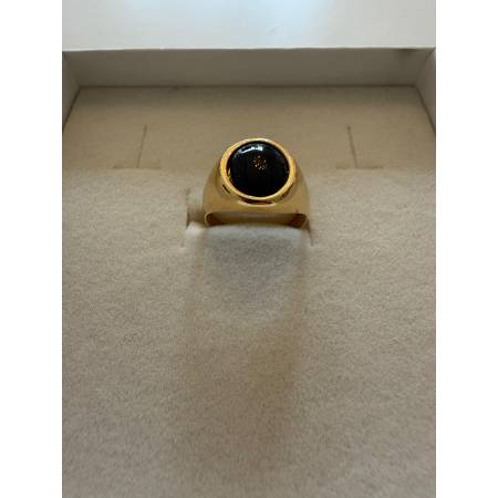 ANELLO Da Uomo In ORO 18 Karati 750% GIALLO Lucido Con Pietra ONICE NERA Ovale