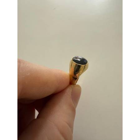 ANELLO Da Uomo In ORO 18 Karati 750% GIALLO Lucido Con Pietra ONICE NERA Ovale