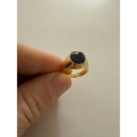 ANELLO Da Uomo In ORO 18 Karati 750% GIALLO Lucido Con Pietra ONICE NERA Ovale