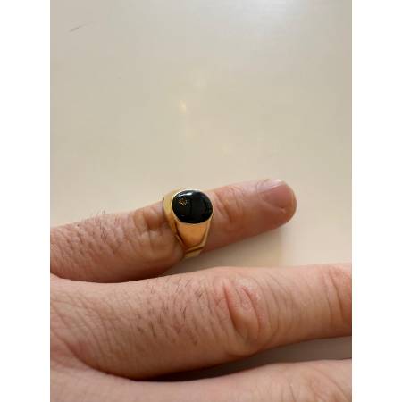 ANELLO Da Uomo In ORO 18 Karati 750% GIALLO Lucido Con Pietra ONICE NERA Ovale