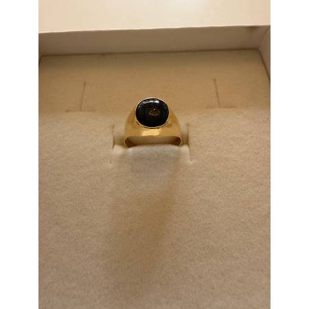 ANELLO Da Uomo In ORO 18 Karati 750% GIALLO Lucido Con Pietra ONICE NERA Ovale