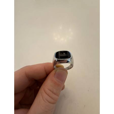 ANELLO Da Uomo In ORO 18 Karati 750% BIANCO Lucido Con Pietra ONICE NERA Lucida