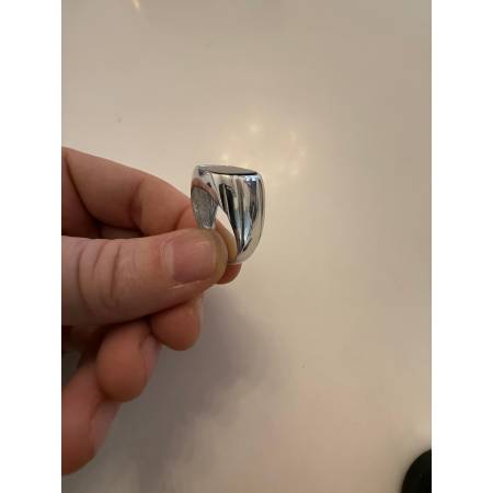 ANELLO Da Uomo In ORO 18 Karati 750% BIANCO Lucido Con Pietra ONICE NERA Lucida