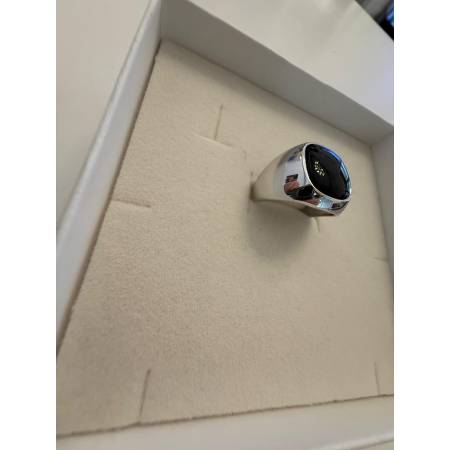 ANELLO Da Uomo In ORO 18 Karati 750% BIANCO Lucido Con Pietra ONICE NERA Lucida