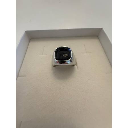 ANELLO Da Uomo In ORO 18 Karati 750% BIANCO Lucido Con Pietra ONICE NERA Lucida