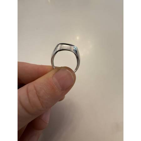 ANELLO Da Uomo In ORO 18 Karati 750% BIANCO Lucido Con Pietra ONICE NERA Lucida