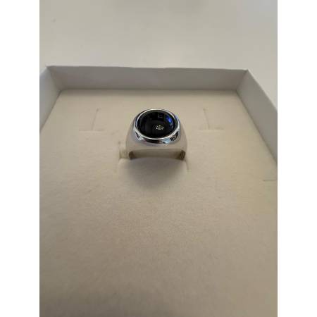 ANELLO Uomo ORO 18 Karati 750% BIANCO Lucido Con Pietra ONICE NERA Forma OVALE