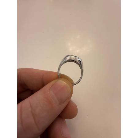 ANELLO Uomo ORO 18 Karati 750% BIANCO Lucido Con Pietra ONICE NERA Forma OVALE