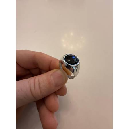 ANELLO Uomo ORO 18 Karati 750% BIANCO Lucido Con Pietra ONICE NERA Forma OVALE