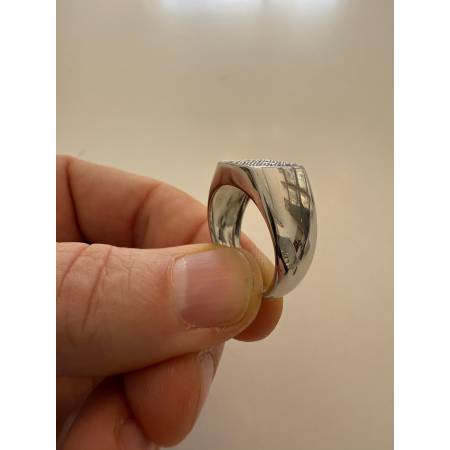 ANELLO Da Uomo Squadrato In ORO 18 Karati 750% BIANCO Lucido Con Zirconi Bianchi