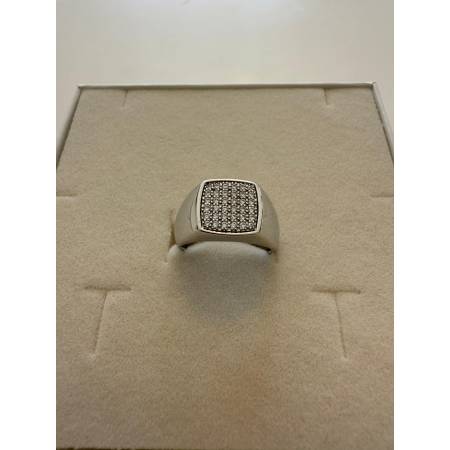 ANELLO Da Uomo Squadrato In ORO 18 Karati 750% BIANCO Lucido Con Zirconi Bianchi