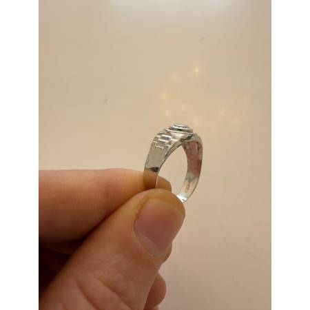 ANELLO Da Uomo In ORO 18 Karati 750% BIANCO Lucido E Lavorato Con Zircone Bianco