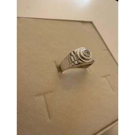 ANELLO Da Uomo In ORO 18 Karati 750% BIANCO Lucido E Lavorato Con Zircone Bianco