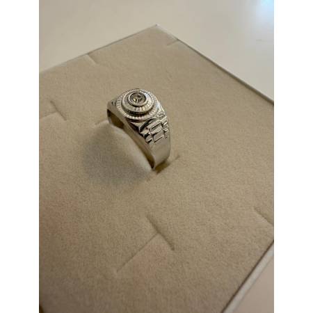 ANELLO Da Uomo In ORO 18 Karati 750% BIANCO Lucido E Lavorato Con Zircone Bianco