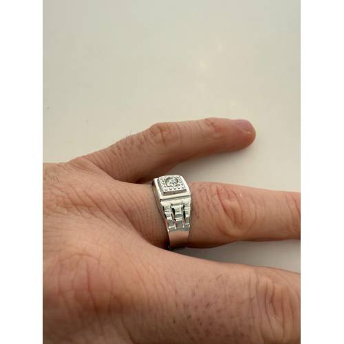 ANELLO Da Uomo Squadrato ORO BIANCO...