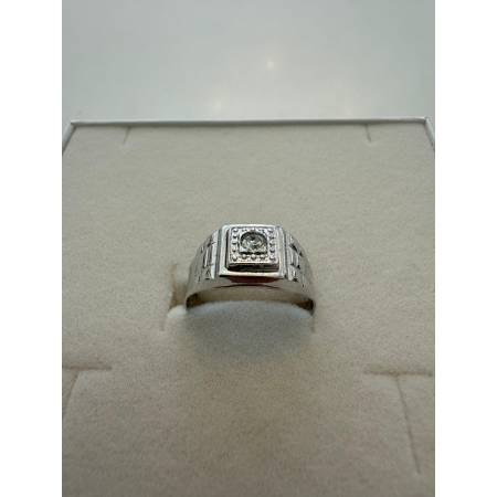 ANELLO Da Uomo Squadrato ORO BIANCO 18 Karati 750% Lavorato Con Zircone Bianco