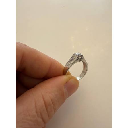 ANELLO Da Uomo Solitario In ORO BIANCO 18 Karati 750% Con Zircone Tondo Centrale