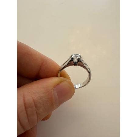 ANELLO Da Uomo Solitario In ORO BIANCO 18 Karati 750% Con Zircone Tondo Centrale