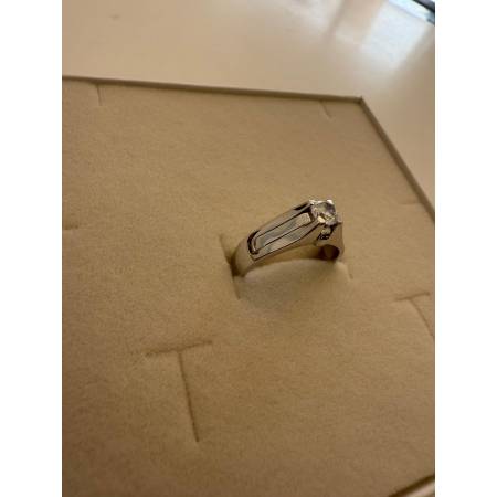 ANELLO Da Uomo Solitario In ORO BIANCO 18 Karati 750% Con Zircone Tondo Centrale