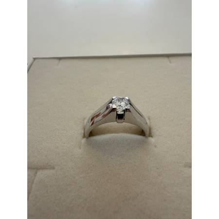 ANELLO Da Uomo Solitario In ORO BIANCO 18 Karati 750% Con Zircone Tondo Centrale