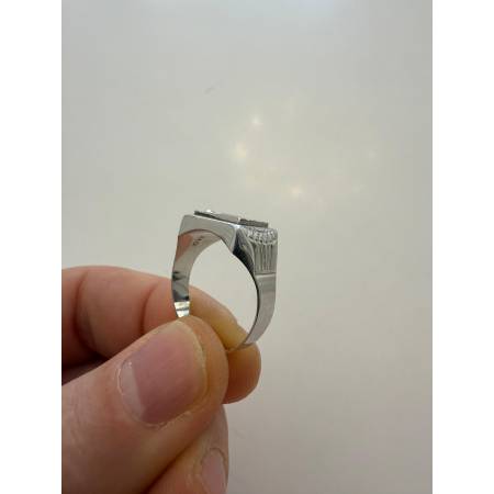 ANELLO Da Uomo In ORO BIANCO 18 Karati 750% Satinato Lavorato Con Zircone Tondo