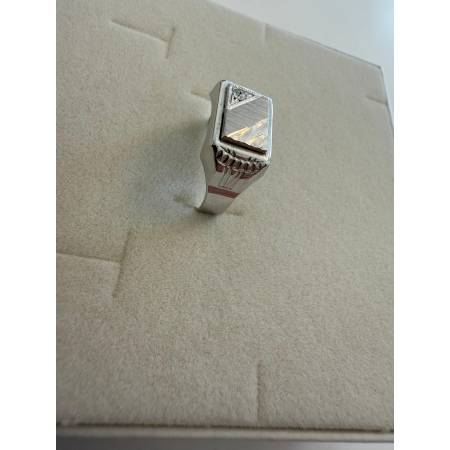 ANELLO Da Uomo In ORO BIANCO 18 Karati 750% Satinato Lavorato Con Zircone Tondo