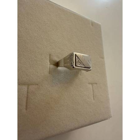 ANELLO Da Uomo In ORO BIANCO 18 Karati 750% Satinato Lavorato Con Zircone Tondo