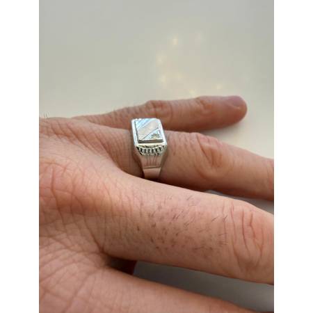 ANELLO Da Uomo In ORO BIANCO 18 Karati 750% Satinato Lavorato Con Zircone Tondo