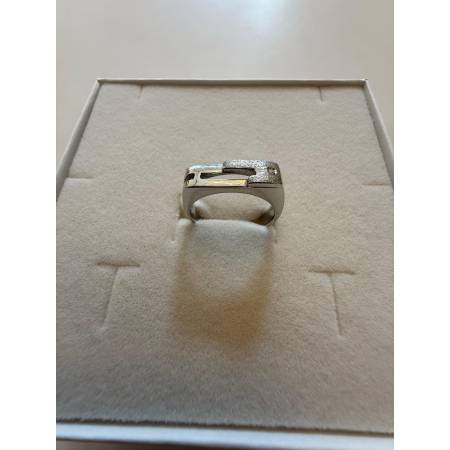 ANELLO Da Uomo In ORO BIANCO 18 Karati 750% Lucido E Lavorato Con Zircone Tondo