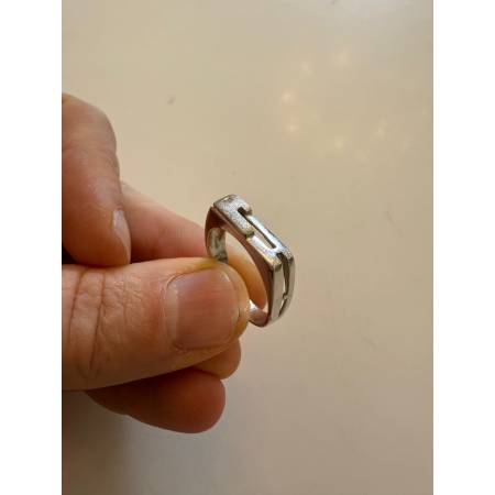 ANELLO Da Uomo In ORO BIANCO 18 Karati 750% Lucido E Lavorato Con Zircone Tondo