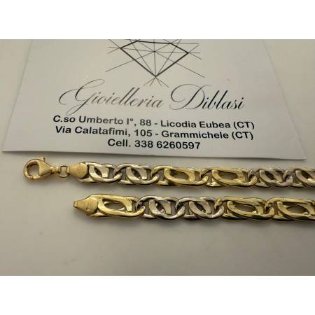 COLLANA Unisex ORO Bicolor GIALLO BIANCO 18 Karati 750% COLLIER Catena Girocollo