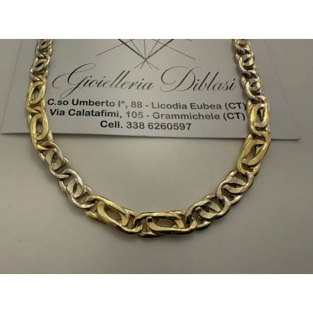 COLLANA Unisex ORO Bicolor GIALLO BIANCO 18 Karati 750% COLLIER Catena Girocollo
