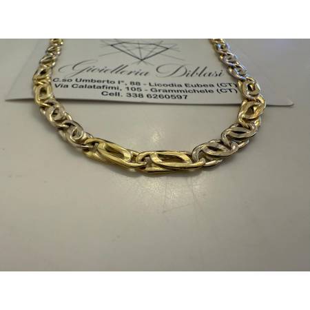 COLLANA Unisex ORO Bicolor GIALLO BIANCO 18 Karati 750% COLLIER Catena Girocollo