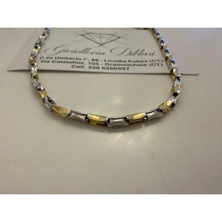 COLLANA Uomo Donna ORO 18 Carati 750% COLLIER Tubolare Giallo Bianco Girocollo