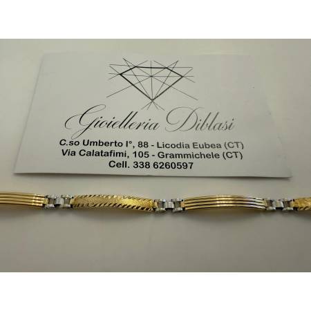 BRACCIALE Uomo In ORO 18 Karati 750% Bicolore GIALLO E BIANCO Modello Semirigido