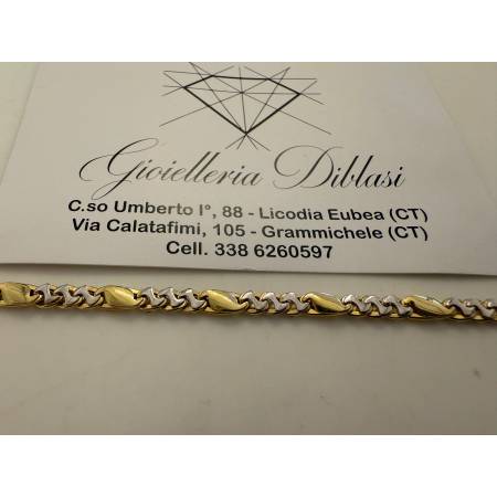 BRACCIALE In ORO 18 Karati 750% Uomo Donna Bicolore GIALLO BIANCO Maglia Catena