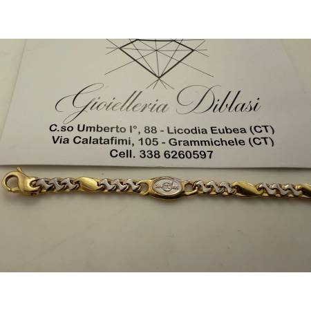 BRACCIALE In ORO 18 Karati 750% Uomo Donna Bicolore GIALLO BIANCO Maglia Catena