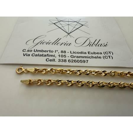 COLLANA Donna ORO GIALLO 18 Karati 750% Maglia Catena Modello FUNE BRILLANTINATA