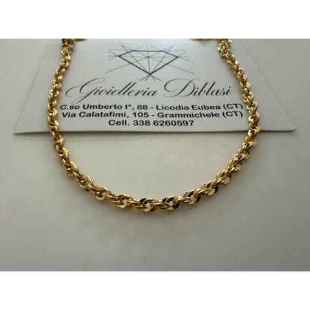 COLLANA Donna ORO GIALLO 18 Karati 750% Maglia Catena Modello FUNE BRILLANTINATA