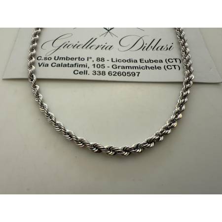 COLLANA ORO BIANCO 18 Kt 750% Uomo Donna Modello CORDA Laser COLLIER Girocollo