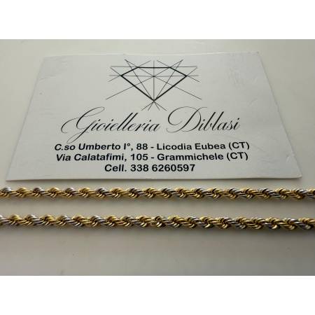 COLLANA ORO 18 KT 750% Unisex Giallo Bianco CORDA Laser Girocollo COLLIER Catena