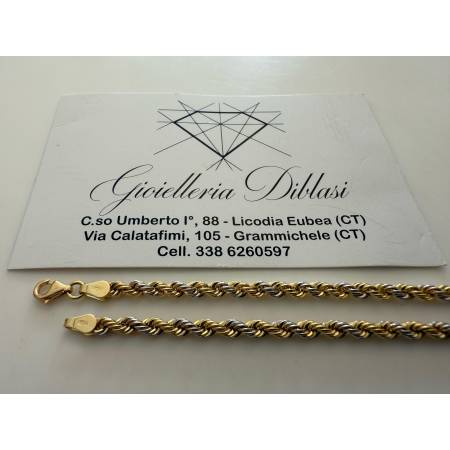 COLLANA ORO 18 KT 750% Unisex Giallo Bianco CORDA Laser Girocollo COLLIER Catena