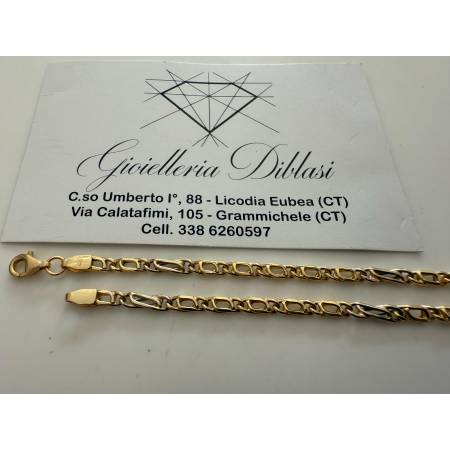 COLLANA ORO Bicolor GIALLO BIANCO 18 Kt 750% Catena GIROCOLLO Uomo Donna Collier