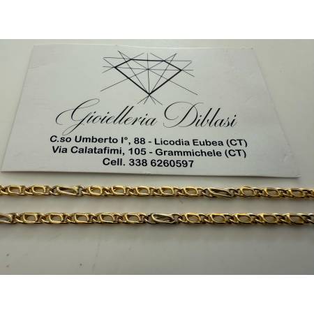 COLLANA ORO Bicolor GIALLO BIANCO 18 Kt 750% Catena GIROCOLLO Uomo Donna Collier