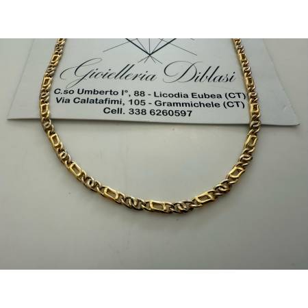 COLLANA ORO Bicolor GIALLO BIANCO 18 Kt 750% Catena GIROCOLLO Uomo Donna Collier