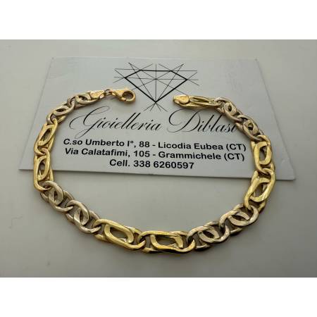 BRACCIALE In ORO 18 Karati 750% Uomo Donna Bicolore GIALLO BIANCO Maglia Catena