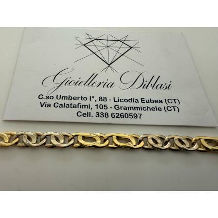 BRACCIALE In ORO 18 Karati 750% Uomo Donna Bicolore GIALLO BIANCO Maglia Catena