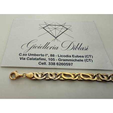 BRACCIALE In ORO 18 Karati 750% Uomo Donna Bicolore GIALLO BIANCO Maglia Catena
