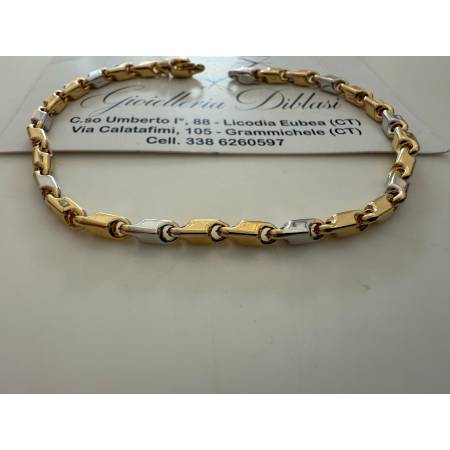 BRACCIALE Oro 18 Karati 750% Uomo Donna Unisex ORO GIALLO BIANCO Maglia Bicolore