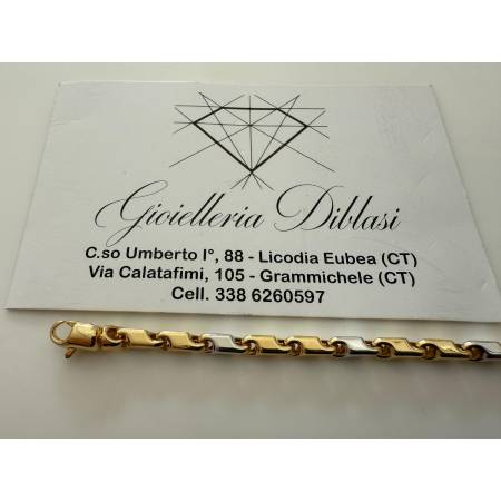 BRACCIALE Oro 18 Karati 750% Uomo Donna Unisex ORO GIALLO BIANCO Maglia Bicolore